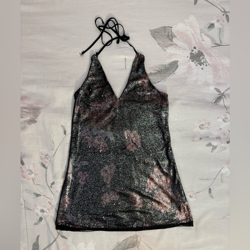 NWT Free People Double Take Sequin Mini Dress In Moody Floral Combo Sz XS - - Picture 9 of 15